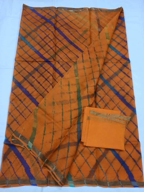 Kota Doria Pure Silk Mustard Color Saree - Trend In Need