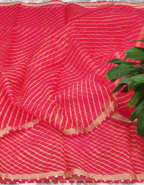 Kota Doria Pure Silk Pink Color Saree - Trend In Need