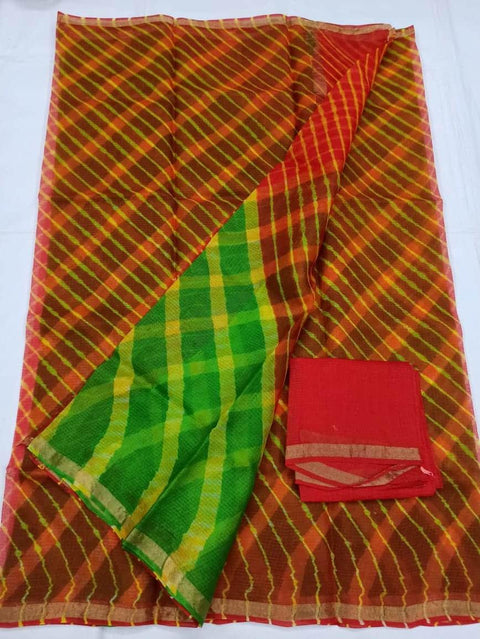 Kota Doria Pure Silk Red Color Saree - Trend In Need