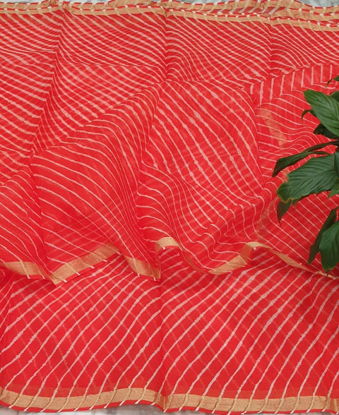 Kota Doria Pure Silk Red Color Saree - Trend In Need