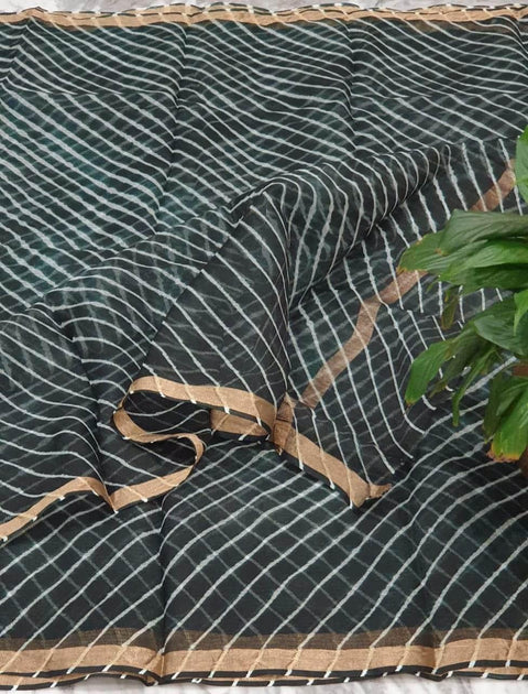 Kota Doria Pure Silk Royal Black Color Saree - Trend In Need