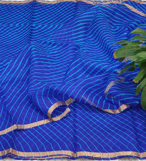Kota Doria Pure Silk Royal Blue Color Saree - Trend In Need