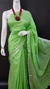 Linen Cotton Mix Green Color Plain Saree - Trend In Need