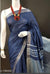 Linen Cotton Mix Navy Blue Color Plain Saree - Trend In Need