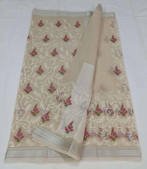 Machine Embroidred Work Kota Doria Cotton Saree - Trend In Need