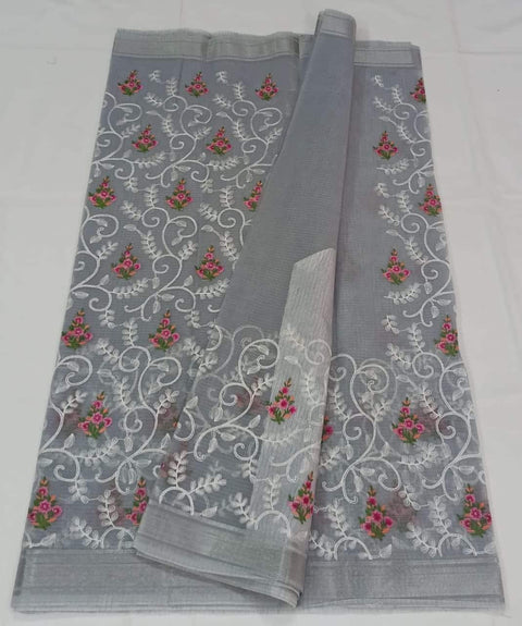 Machine Embroidred Work Kota Doria Cotton Saree - Trend In Need
