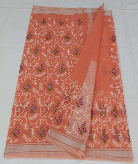 Machine Embroidred Work Kota Doria Cotton Saree - Trend In Need