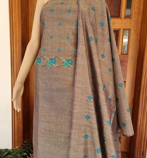 Matka Cotton Embroidered Brown Color Dress Material - Trend In Need