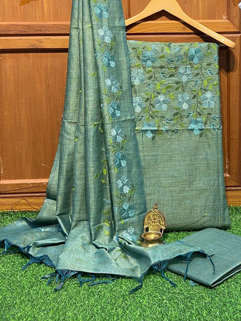 Matka Cotton Embroidered Dress Material Blue Color - Trend In Need