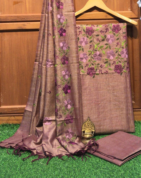 Matka Cotton Embroidered Dress Material Brown Color - Trend In Need