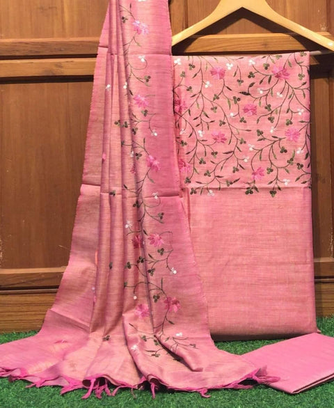 Matka Cotton Embroidered Dress Material Pink Color - Trend In Need