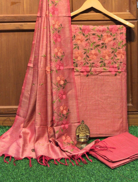 Matka Cotton Embroidered Dress Material Pink Color - Trend In Need