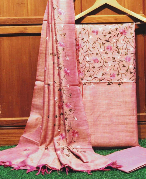 Matka Cotton Embroidered Pink Color Dress Material - Trend In Need