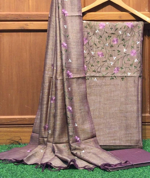 Matka Cotton Embroidered Purple Color Dress Material - Trend In Need