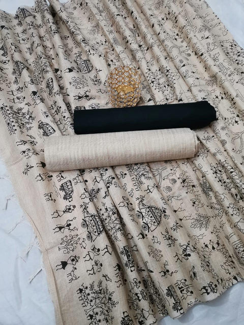 Matka handwoven cotton silk Black Color Dress Material With handwoven cotton silk Dupatta - Trend In Need
