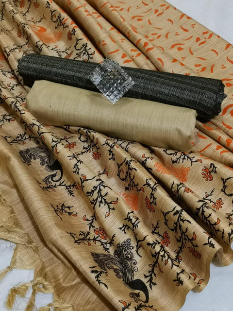 Matka handwoven cotton silk Black Color Dress Material With handwoven cotton silk Dupatta - Trend In Need