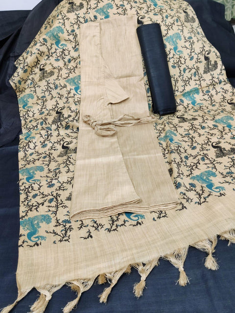 Matka Handwoven Cotton Silk Black Color Top & Palazzo With Screen Printed Dupatta - Trend In Need
