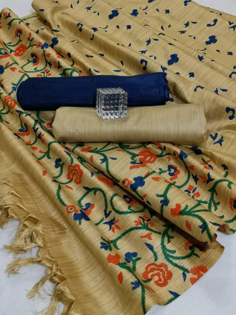 Matka handwoven cotton silk Blue Color Dress Material With handwoven cotton silk Dupatta - Trend In Need
