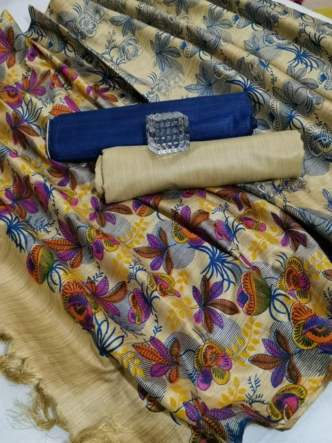 Matka handwoven cotton silk Blue Color Dress Material With handwoven cotton silk Dupatta - Trend In Need