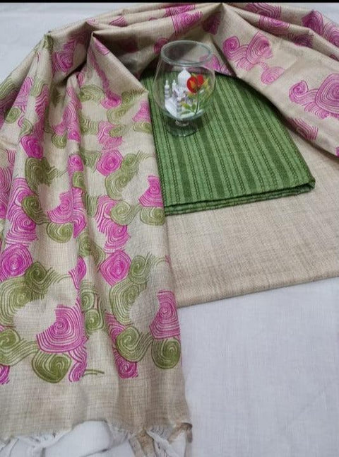 Matka handwoven cotton silk Green Color Dress Material With handwoven cotton silk Dupatta - Trend In Need