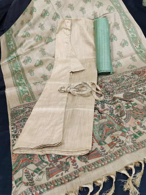Matka Handwoven Cotton Silk Green Color Top & Palazzo With Screen Printed Dupatta - Trend In Need