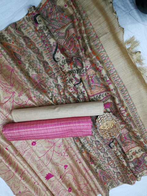 Matka handwoven cotton silk Pink Color Dress Material With handwoven cotton silk Dupatta - Trend In Need