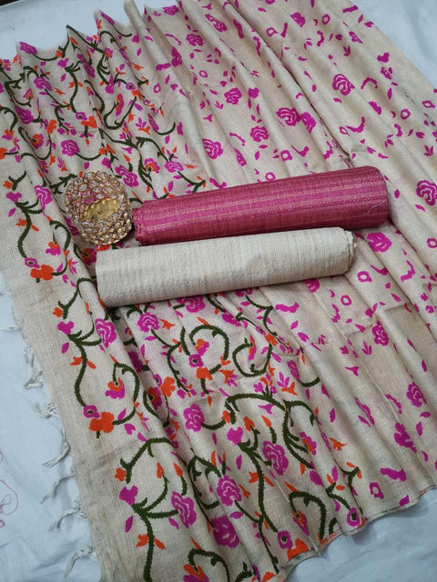 Matka handwoven cotton silk Pink Color Dress Material With handwoven cotton silk Dupatta - Trend In Need