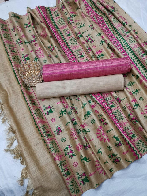 Matka handwoven cotton silk Pink Color Dress Material With handwoven cotton silk Dupatta - Trend In Need