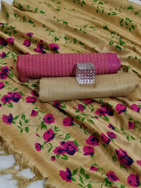 Matka handwoven cotton silk Pink Color Dress Material With handwoven cotton silk Dupatta - Trend In Need