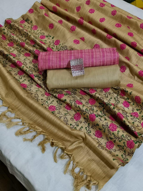 Matka handwoven cotton silk Pink Color Dress Material With handwoven cotton silk Dupatta - Trend In Need