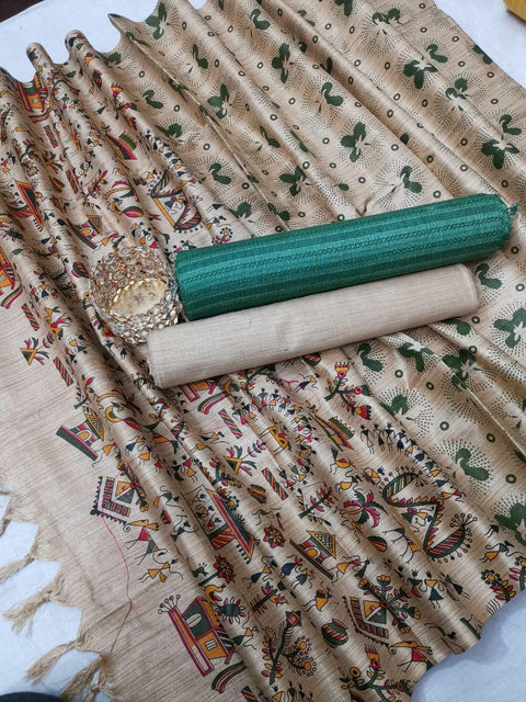 Matka handwoven cotton silk Rama Green Color Dress Material With handwoven cotton silk Dupatta - Trend In Need