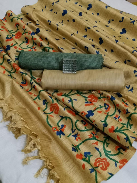 Matka handwoven cotton silk Rama Green Color Dress Material With handwoven cotton silk Dupatta - Trend In Need