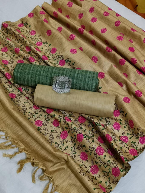 Matka handwoven cotton silk Rama Green Color Dress Material With handwoven cotton silk Dupatta - Trend In Need