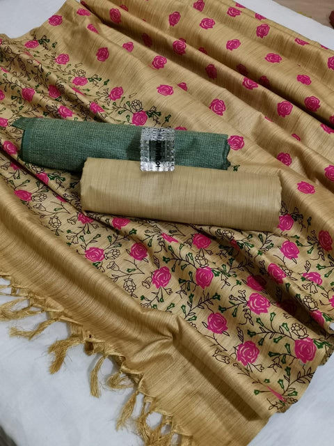 Matka handwoven cotton silk Rama Green Color Dress Material With handwoven cotton silk Dupatta - Trend In Need