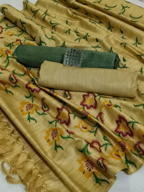 Matka handwoven cotton silk Rama Green Color Dress Material With handwoven cotton silk Dupatta - Trend In Need