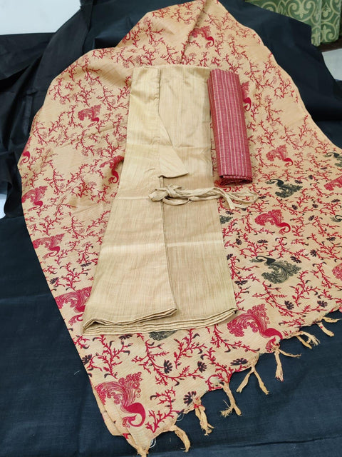 Matka Handwoven Cotton Silk Red Color Top & Palazzo With Screen Printed Dupatta - Trend In Need