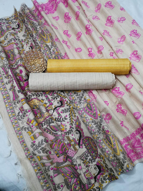 Matka handwoven cotton silk Yellow Color Dress Material With handwoven cotton silk Dupatta - Trend In Need