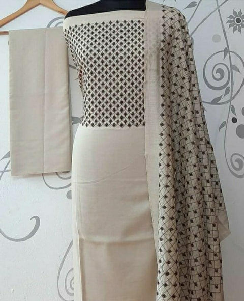 Off White Color Katan Viscose Silk Embroidered Dress Material - Trend In Need