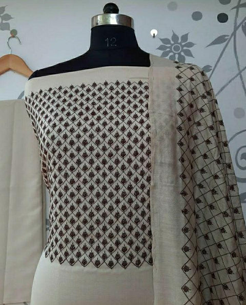 Off White Color Katan Viscose Silk Embroidered Dress Material - Trend In Need