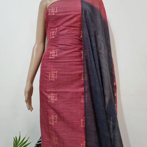 Pink Blue Color Handwoven Cotton Baswada Silk Woven Dress Material - Trend In Need