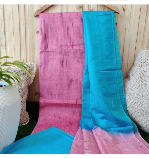 Pink Blue Color Katan Silk Viscose Ghicha Lines Suit - Trend In Need