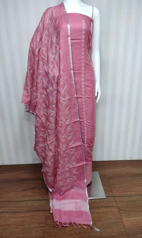 Pink Color Cotton Silk Machine Embroidered Unstitched Suit Material - Trend In Need