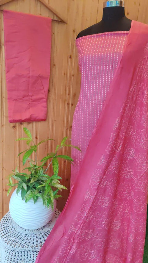 Pink Color Cotton Slub Embroidered Dress Material - Trend In Need