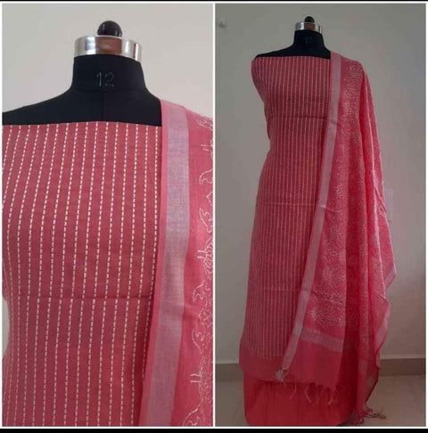 Pink Color Cotton Viscose Silk Embroidered Dress Material - Trend In Need