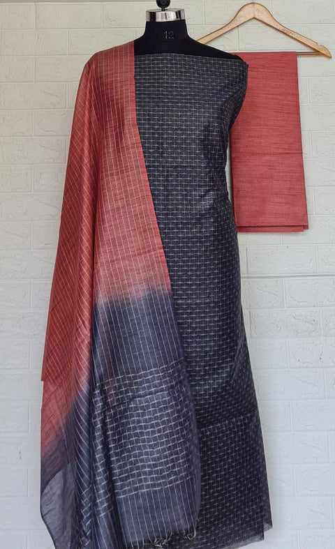 Pink Color Handwoven Cotton Silk Dress Material - Trend In Need
