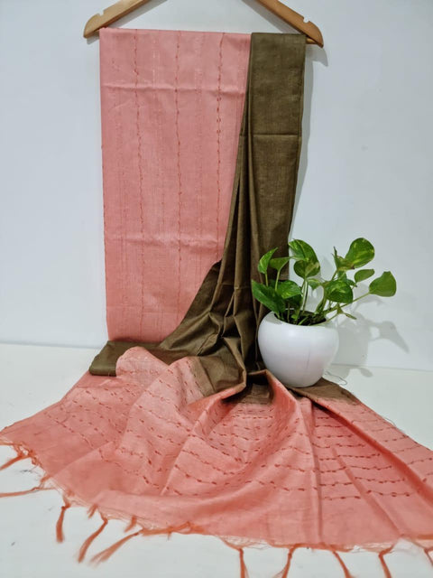 Pink Color Katan Staple Silk Woven Dress Material - Trend In Need