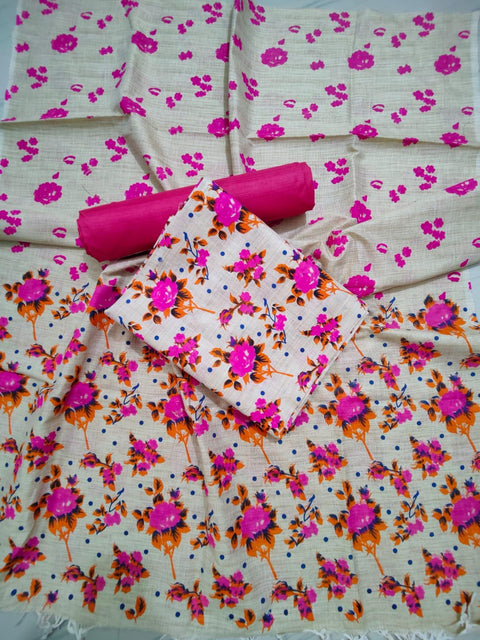 Pink Color Madhubani Printed Matka Handwoven Cotton Dress Material - Trend In Need