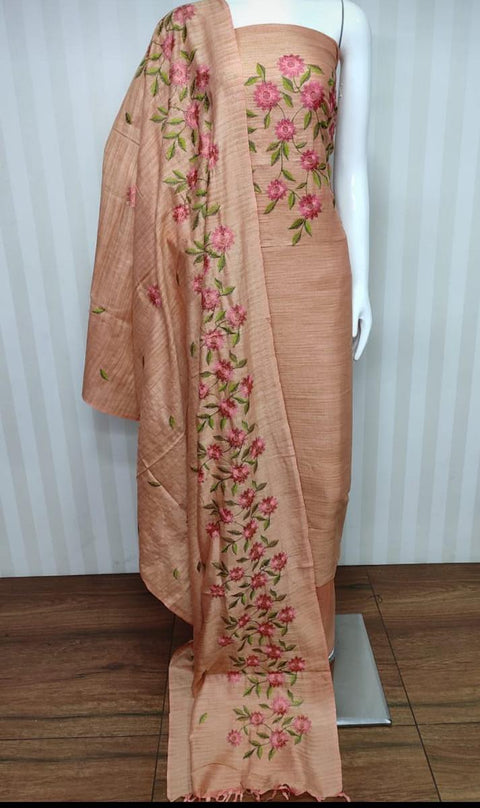 Pink Color Matka Cotton Embroidered Unstitched Suit - Trend In Need