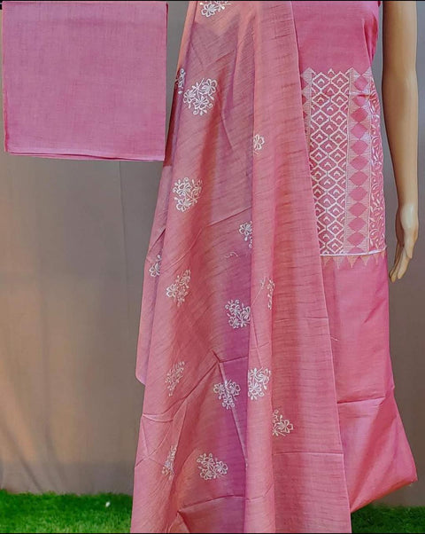 Pink Color Matka Cotton Silk Embroidered Work Suit - Trend In Need