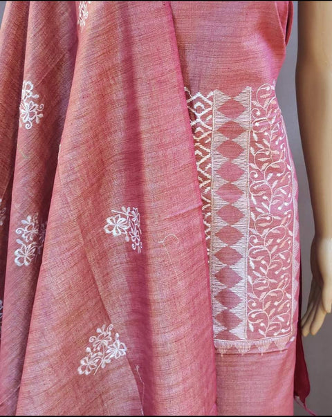 Pink Color Matka Cotton Silk Embroidered Work Suit - Trend In Need